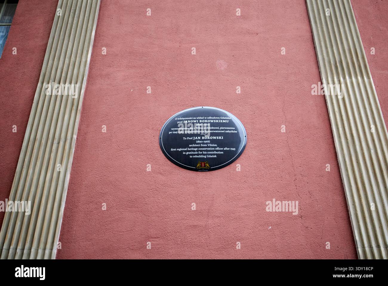 Gedenktafel für jan borowski Architekt in Anerkennung seines Beitrags zum Wiederaufbau danzig polen Stockfoto