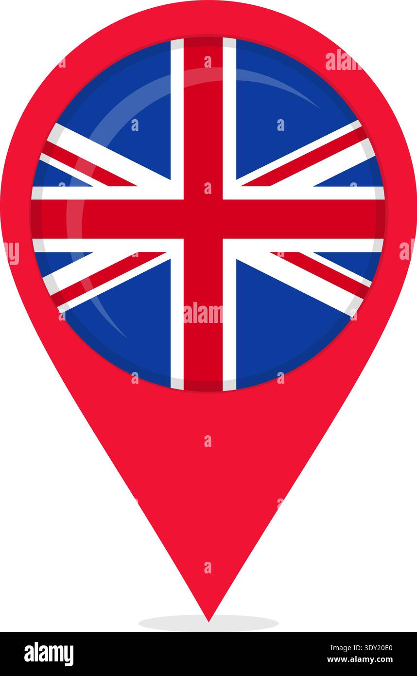Kartenstandort-Pin mit der Flagge des Vereinigten Königreichs. Stock Vektor