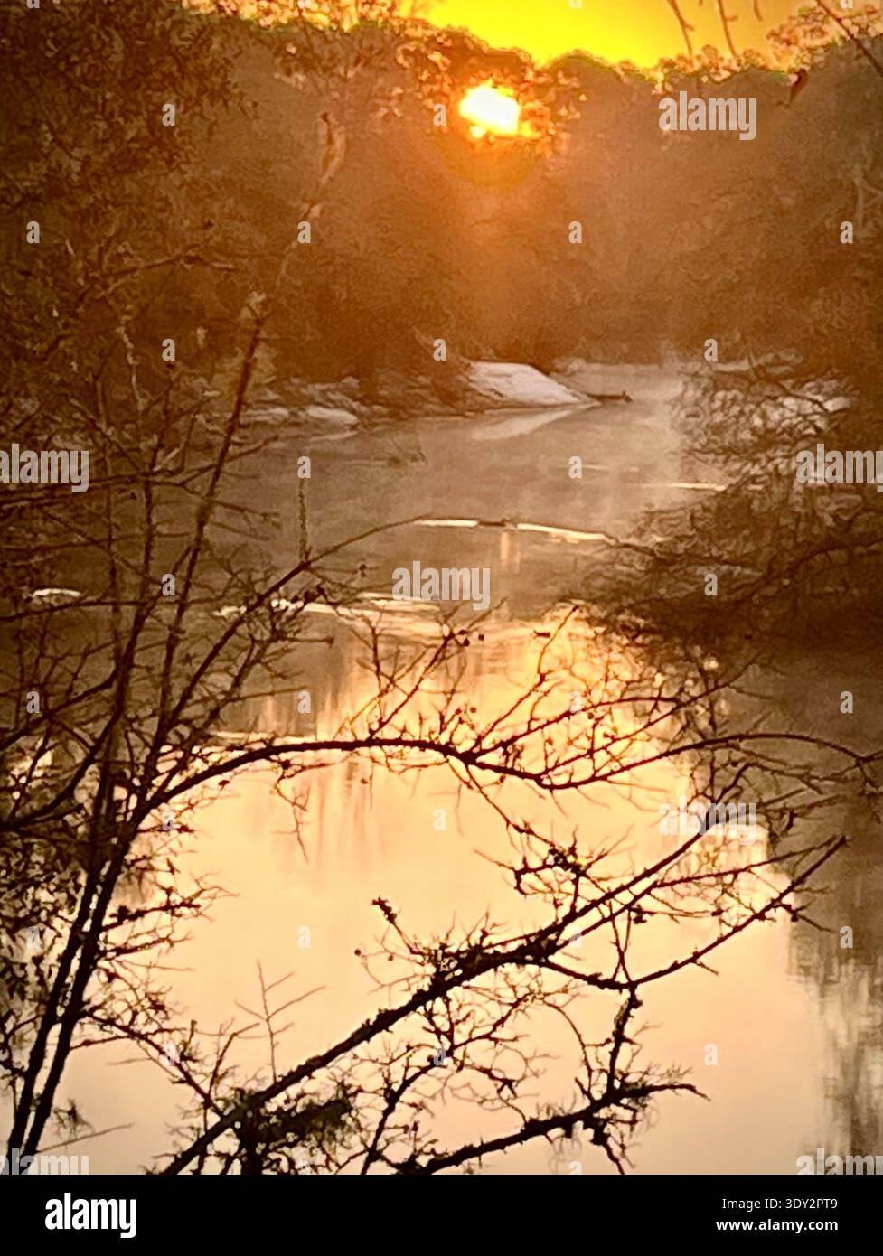 Sonnenaufgang über dem Suwannee River, Florida - Smartphone-aufgenommenes Stockfoto