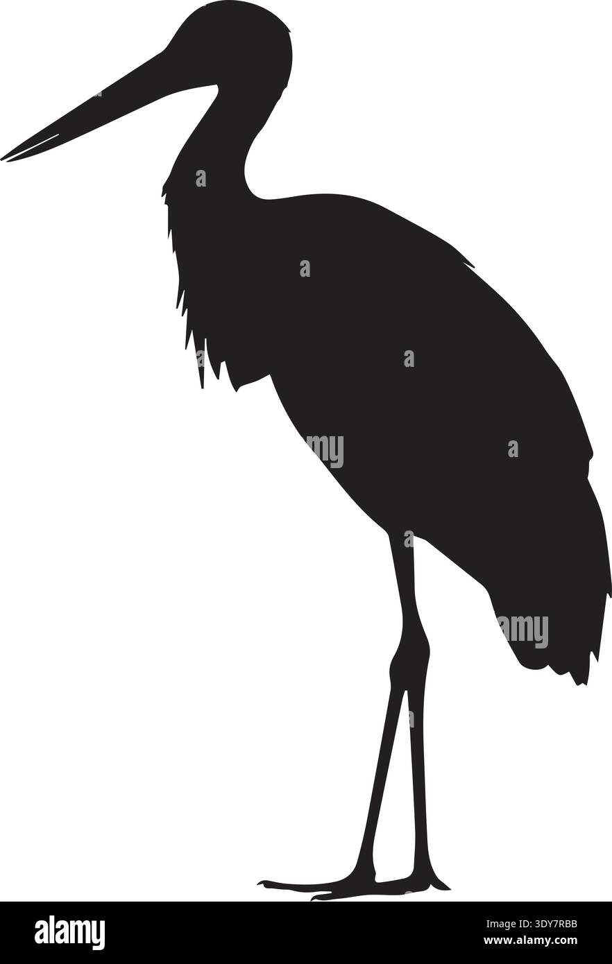 Elegante schwarze Storch-Silhouette mit langem Schnabel und Hals. Stock Vektor