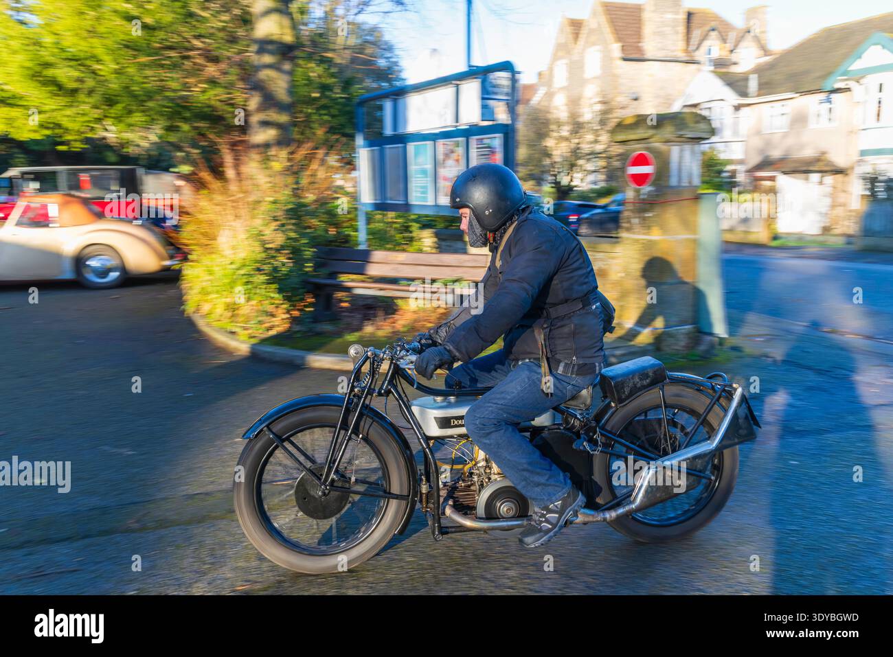 Clevedon Kaffee und Autos Douglas Motorrad Stockfoto