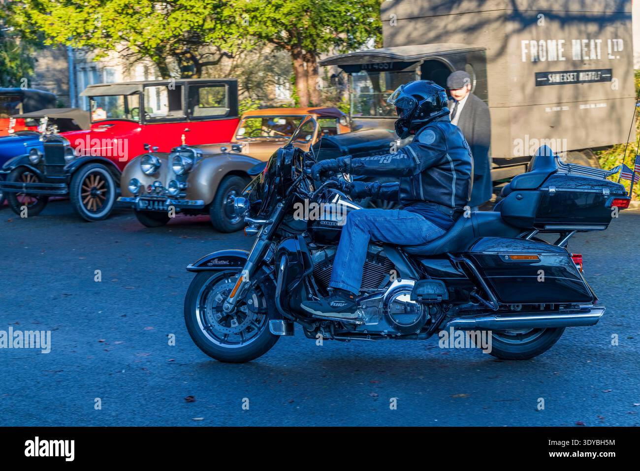 Clevedon Kaffee und Autos Harley Davidson Motorrad Stockfoto