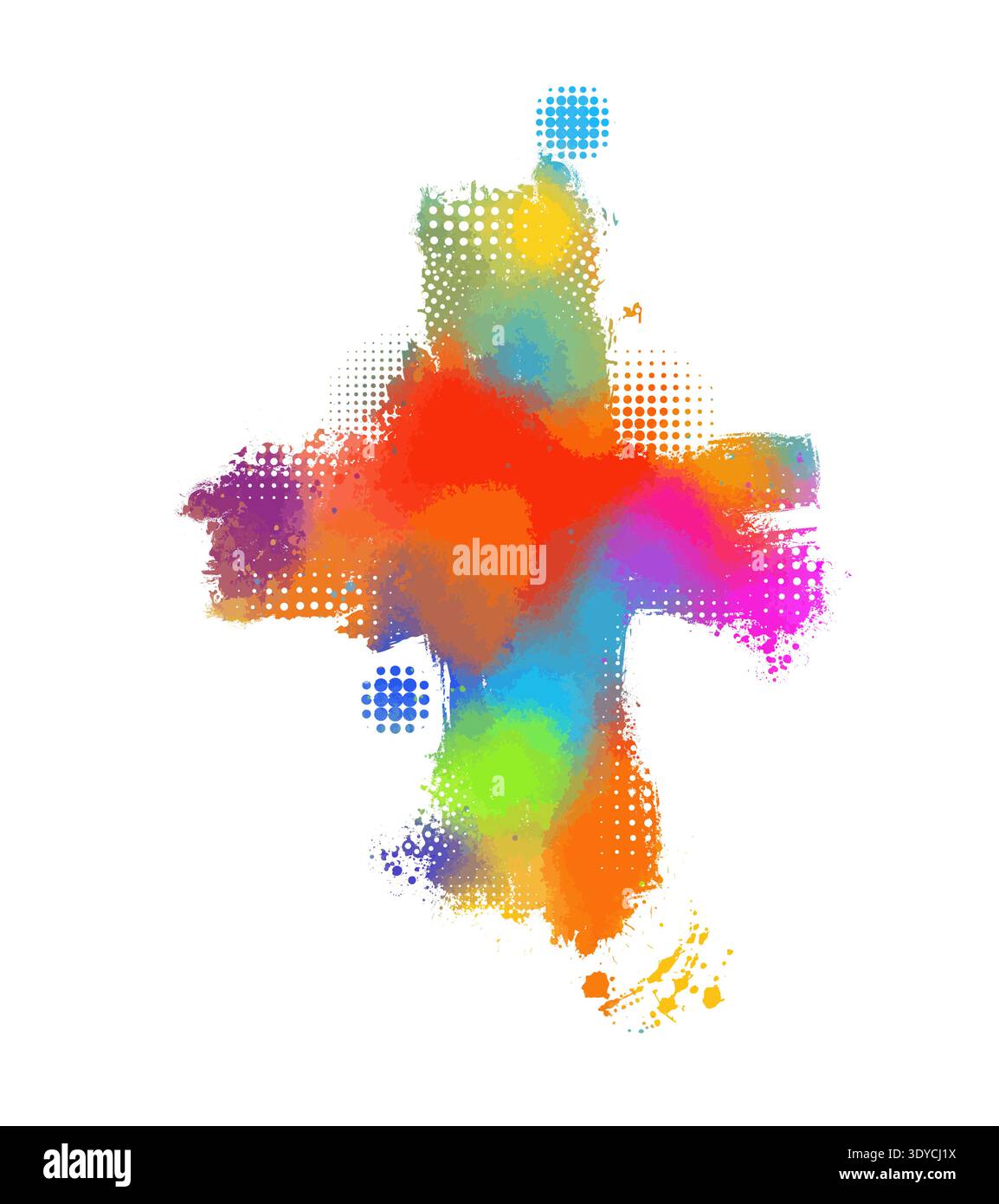 Farbiges Kreuz. Kreuz aus Regenbogenblots. Frohe ostern. Handgezeichnet. Nicht AI, Vektordarstellung Stock Vektor