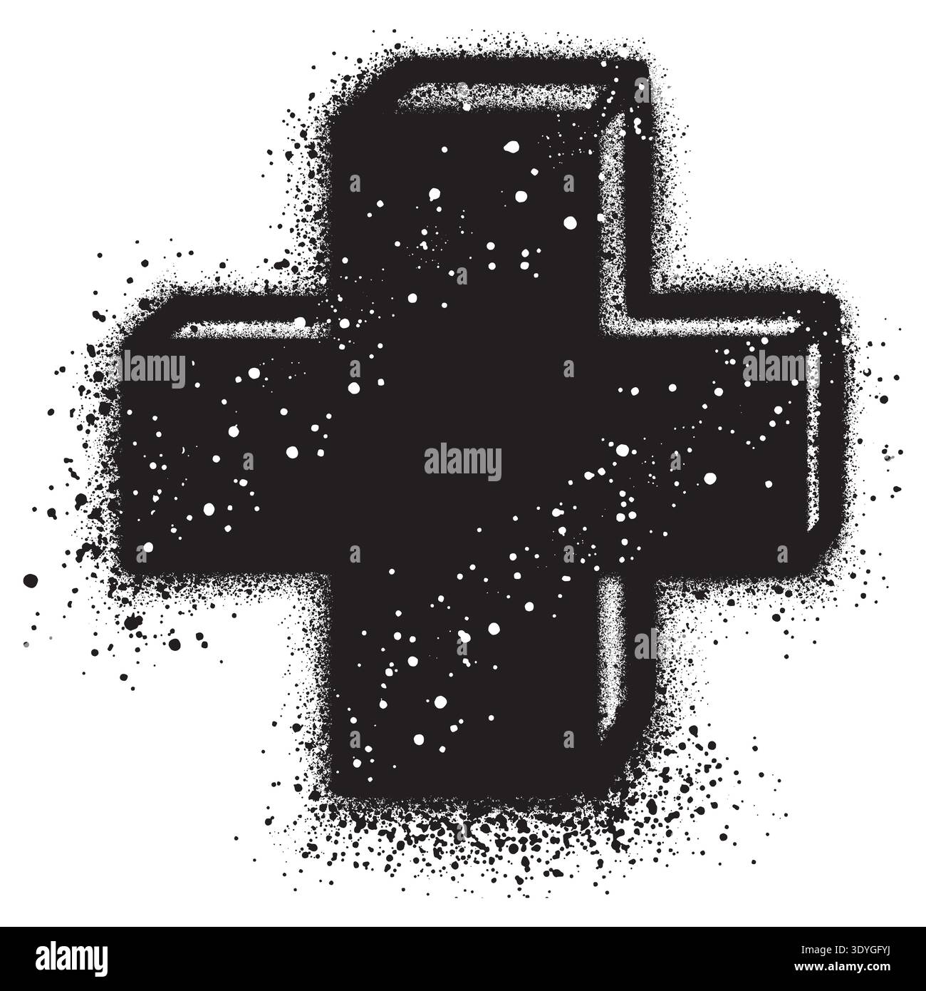 Einfaches schwarzes medizinisches Kreuz-Symbol im Graffiti-Stil mit schwarzer Sprühfarbe Stock Vektor