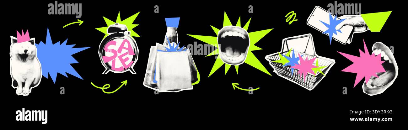 Verkauf Halbton Collage Elemente Set Vektor Illustration Stock Vektor