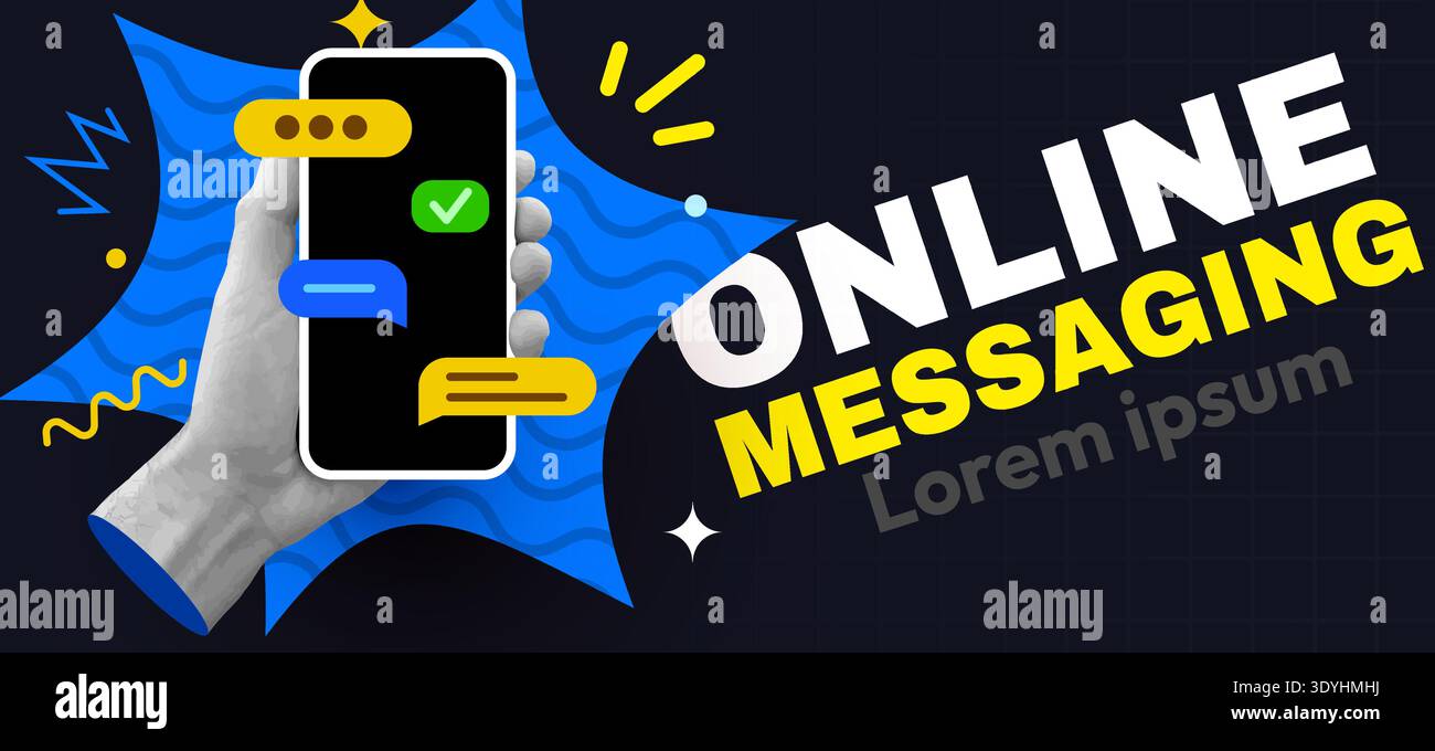 Online Messaging Concept Handheld Smartphone mit Chat Bubbles für moderne digitale Kommunikation. Vektorabbildung. Stock Vektor