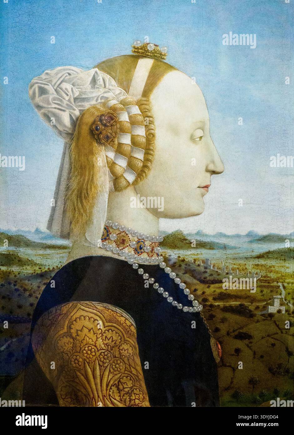 Battista Sforza Herzogin von Urbino C. 1472–1475 von Piero di Benedetto de’ Franceschi, allgemein bekannt als Piero della Francesca (ca. 1412–1492) – Öl auf Platte Stockfoto