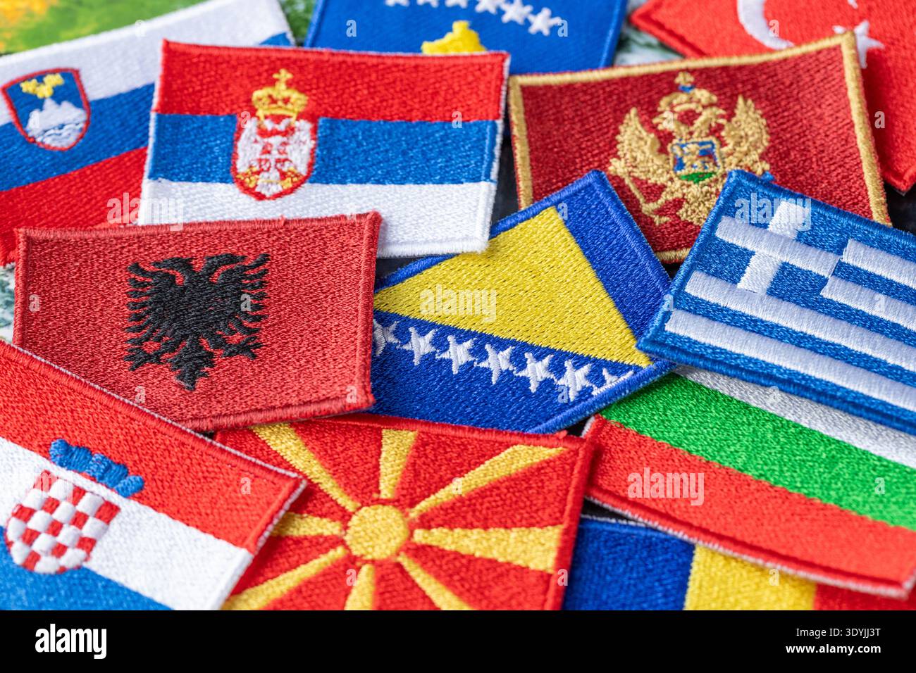 Balkanländer. Regionales Geschäftskonzept. Symbole aller Balkanländer. Nahaufnahme Stockfoto