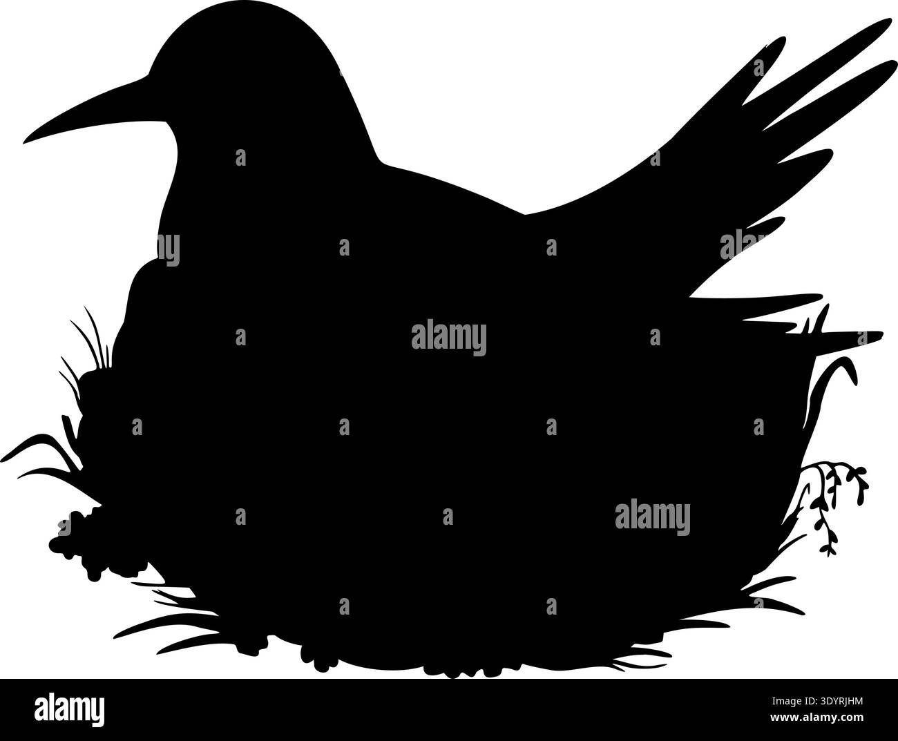 Arktische Seevögel-Silhouette in Nestvektorillustration auf isoliertem Hintergrund. Shadow of Bird, gemalt von schwarzen Tinten, Wildtiere für Tundra-Fauna-Themen, Ikonen, Druck und Grafik. Stock Vektor