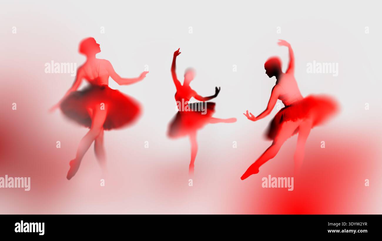 Rote Ballerinas Silhouetten tanzen, künstlerische Unschärfe-Illustration Stockfoto