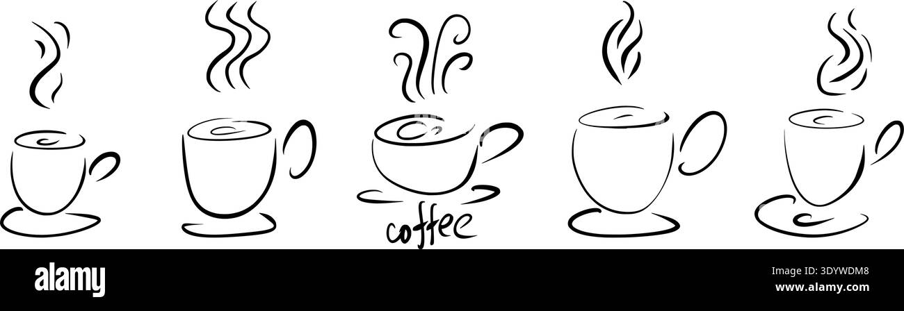 Kaffeedampf-Symbol mit fließenden Aromalinien. Vektor-Illustration für den Geruch von Heißgetränken für naives Design. Einfache Strichkunst mit Duft und Stock Vektor
