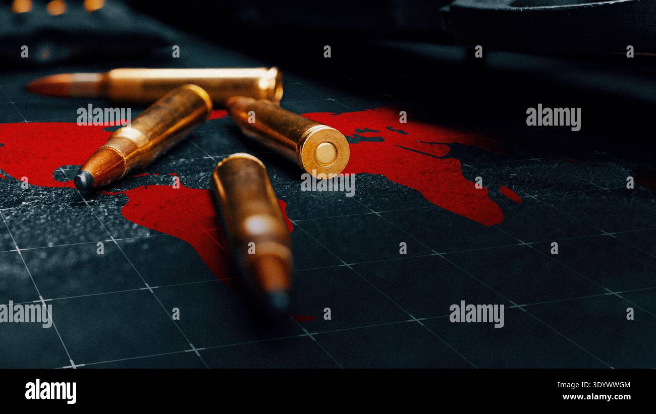 Konflikt zwischen Iran und USA auf der Karte mit Kugeln auf dem Tisch Stockfoto
