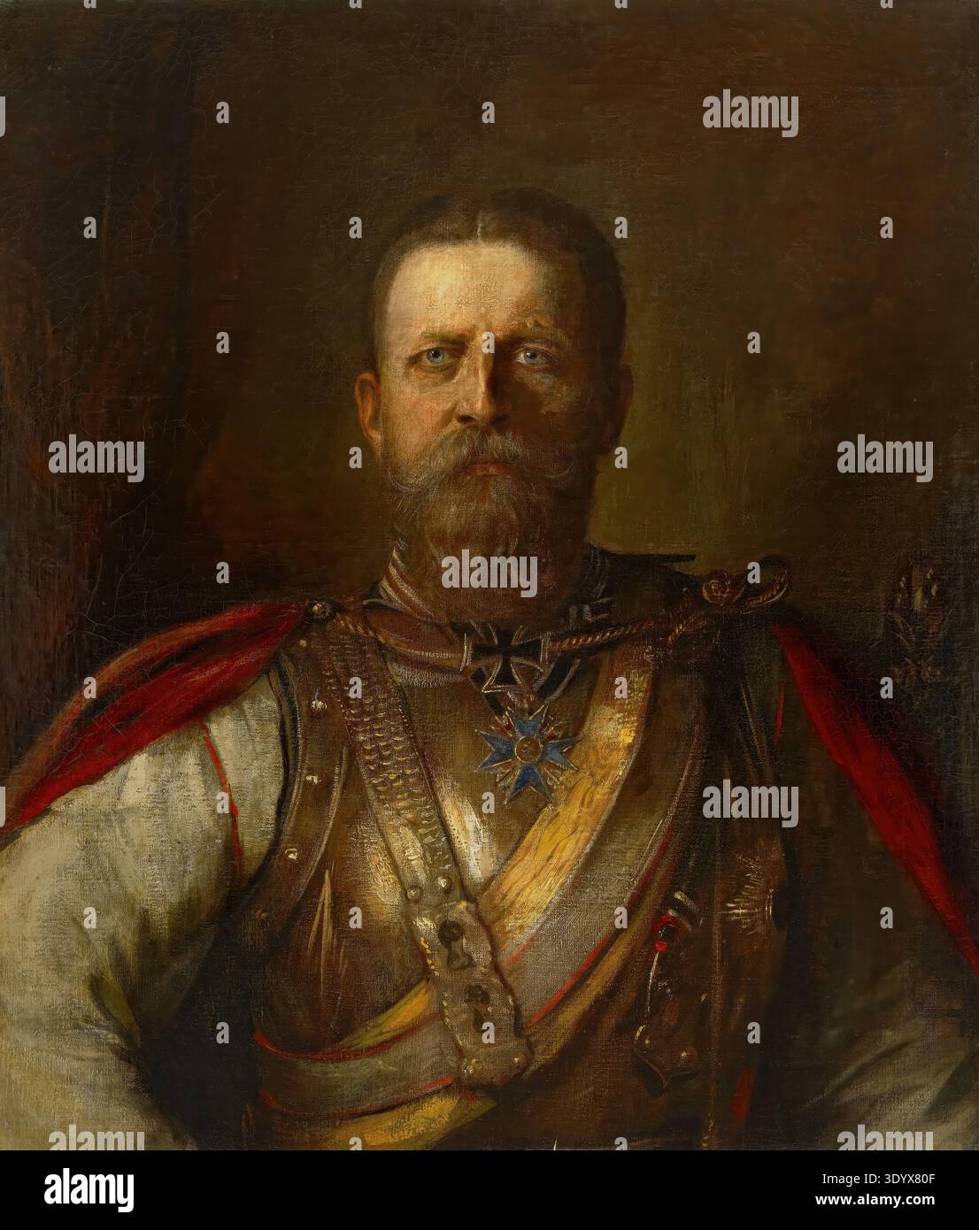 Gemälde, Reproduktion des Gemäldes, Kunstwerk, Historisch, Franz Seraph Lenbach, seit 1882 Ritter von Lenbach (geb. 13. Dezember 1836 in Schrobenhausen, am. 6. Mai 1904 in München), deutscher Maler, Münchner Malerfürst, hier sein Werk:, Kronprinz Friedrich Wilhelm, später Friedrich III., deutscher Kaiser und König von Preußen, Friedrich III., mit vollem Namen Friedrich Wilhelm Nikolaus Karl von Preußen (geb 18. Oktober 1831 im Neuen Palais in Potsdam, am. 15. Juni 1888 ebenda), aus dem Haus Hohenzollern war in seinem Todesjahr, dem Dreikaiserjahr, nach 28 Jahren dauernder Kronprinzenzeit für 9 Stockfoto