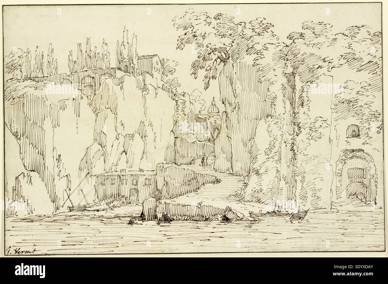 Claude Joseph Vernet (14. August 1714 bis 3. August). Dezember 1789), französischer Maler, hier sein Werk, Sorrent bei Neapel, Skizzenzeichnung, Gemälde, Reproduktion des Gemäldes, Kunstwerk, Historisch Stockfoto