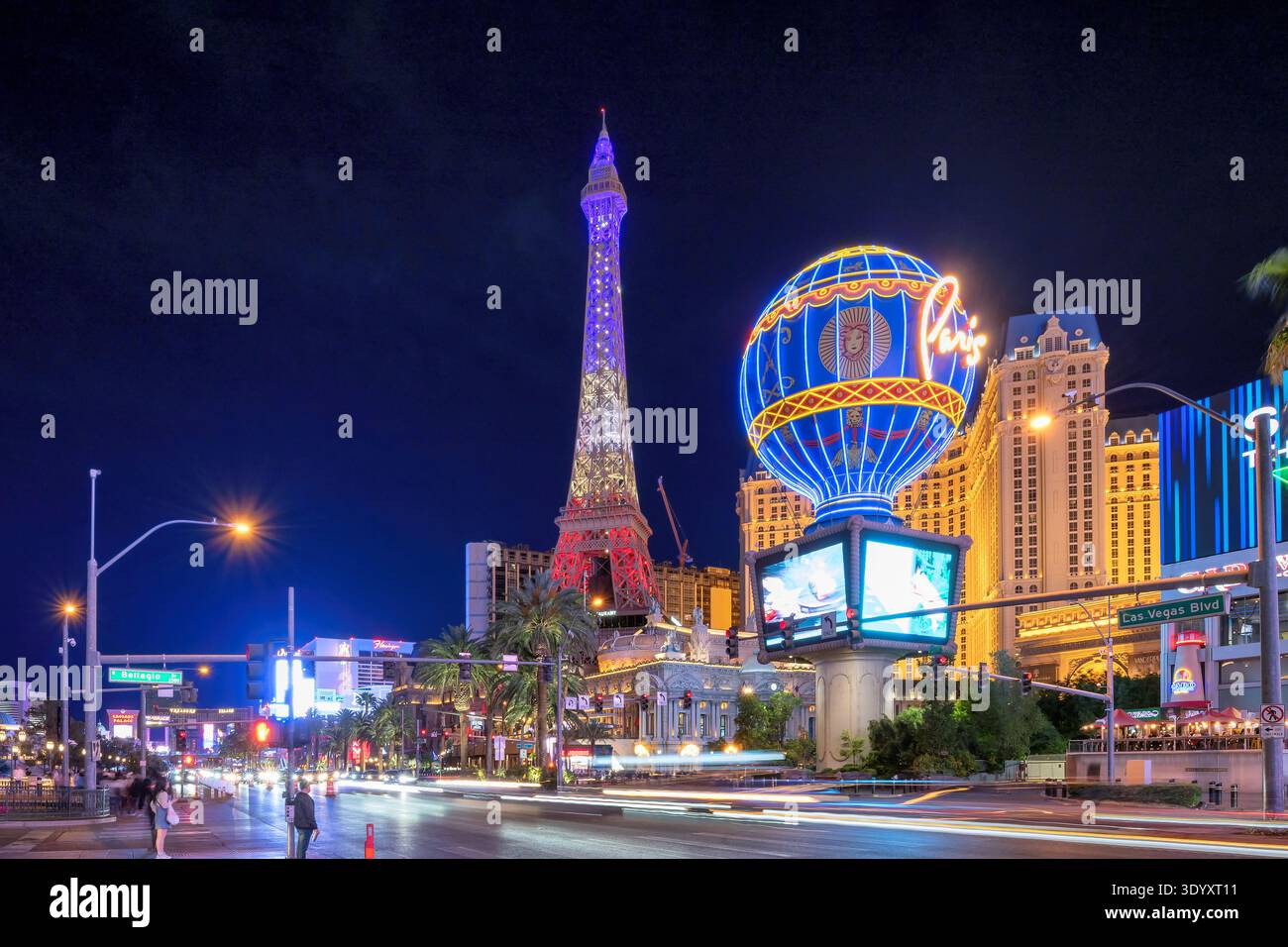 Las Vegas Boulevard, wie bei Nacht in Las Vegas, Nevada. Stockfoto