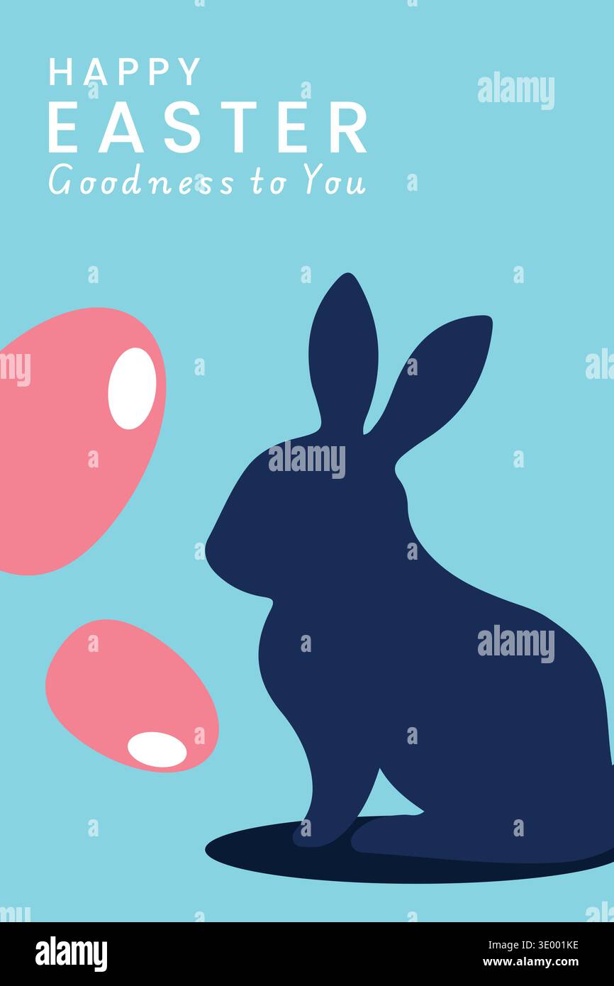 Pastellfarbene Ostern Grußkarte Illustration mit einer Hase Silhouette, perfekt für Frühlingsferien Designs, Poster und festliche Grüße. Stock Vektor