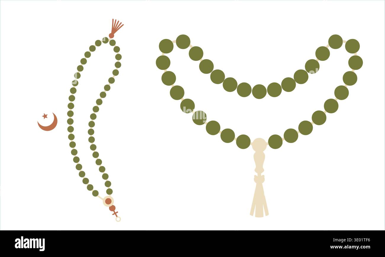Minimalistische flache Vektor-Illustration von grünen islamischen Gebetskegeln mit einem Halbmond und Sternsymbol. Perfekt für Ramadan, Eid und spirituellen Markt Stock Vektor