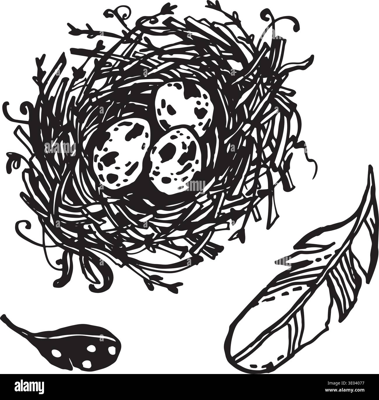 Nest eines Vogels mit gefleckten Eiern Stock Vektor