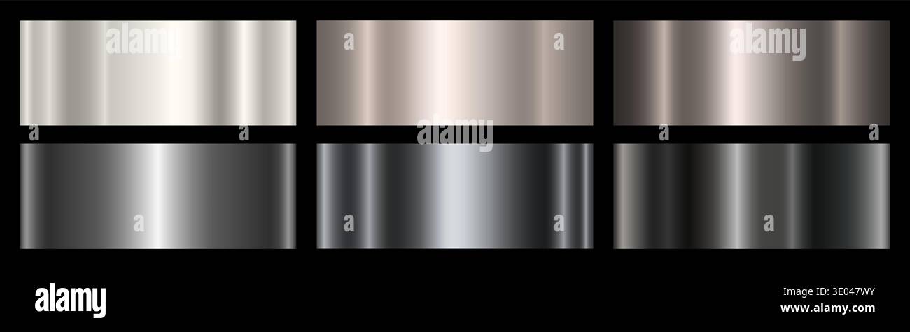 Ein Satz metallischer Silber-, Platin- und schwarzer Verläufe. Sammlung von Silbertönen. Stock Vektor