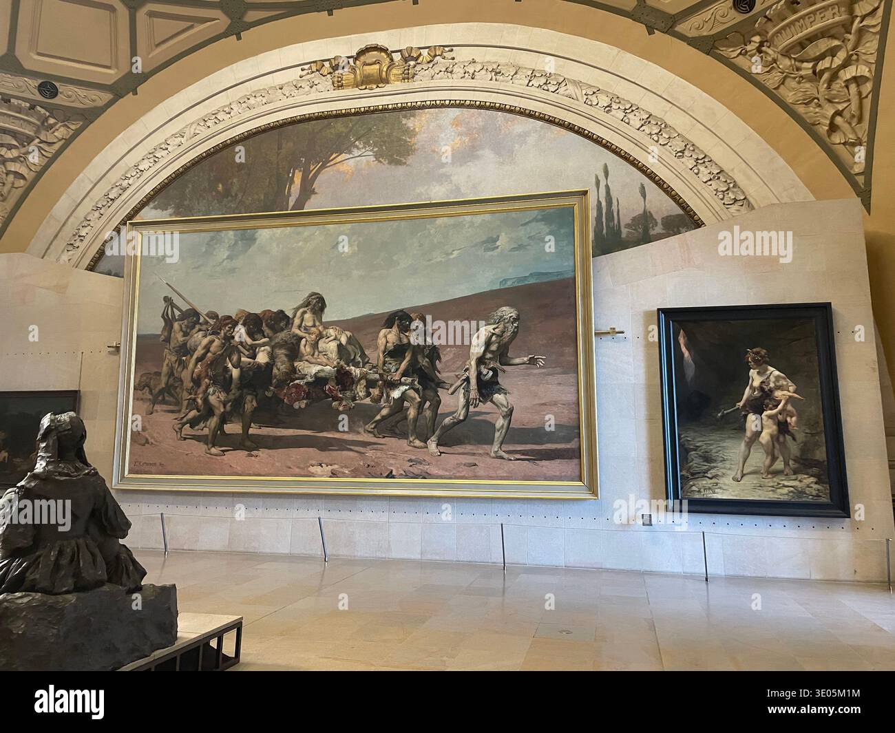 Paris, Frankreich. Kunstwerke im Musée d'Orsay. "Kain fliegt vor Jehovas Fluch" und "zwei Mütter: Gemälde". - Smartphone-aufgenommenes Stockfoto