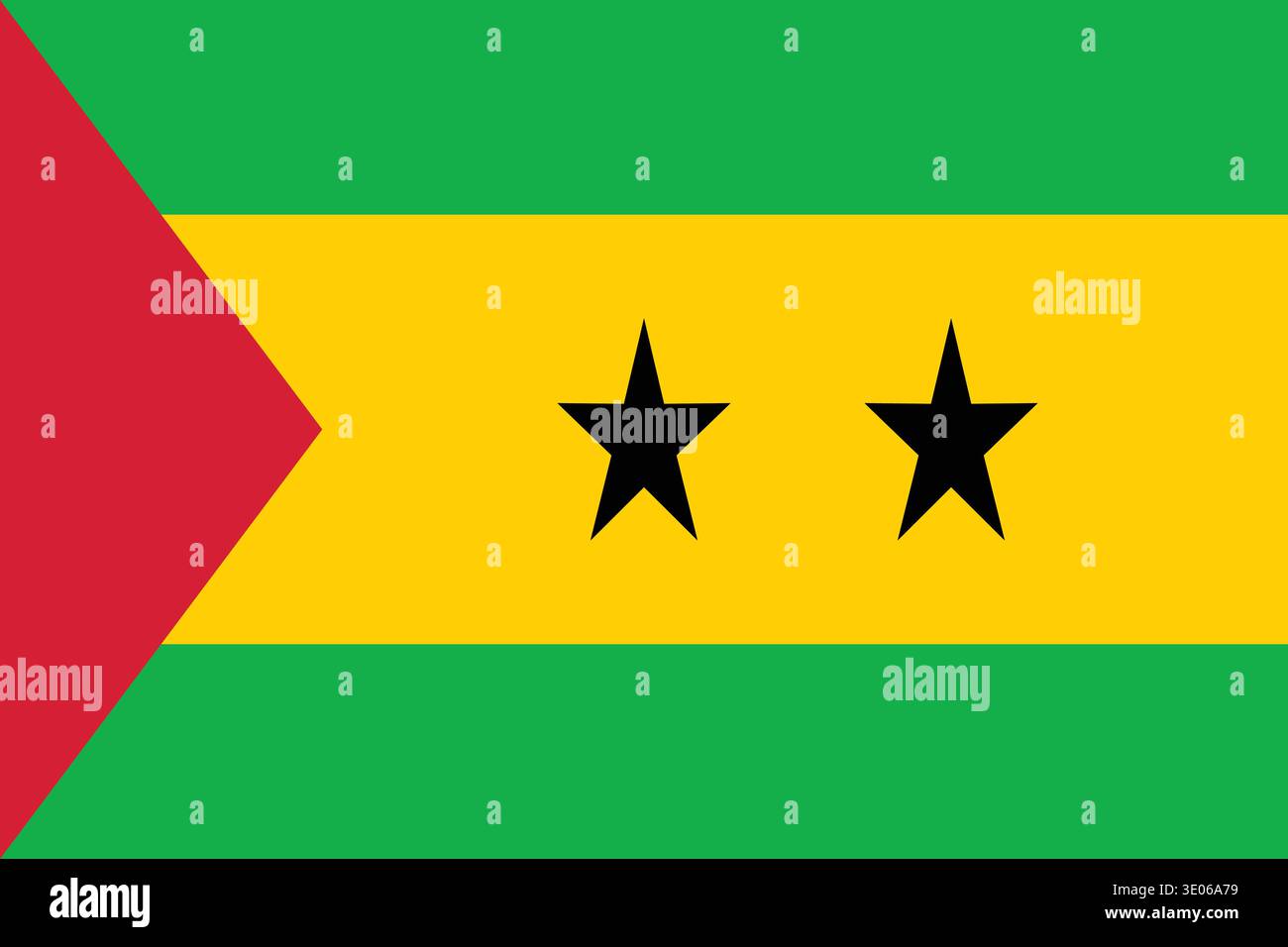 Sao Tome und principe National Flag flache Vektor-Illustration. Flache Vektorillustration von sao Tome und principe Flagge mit rotem Dreieck. Stock Vektor