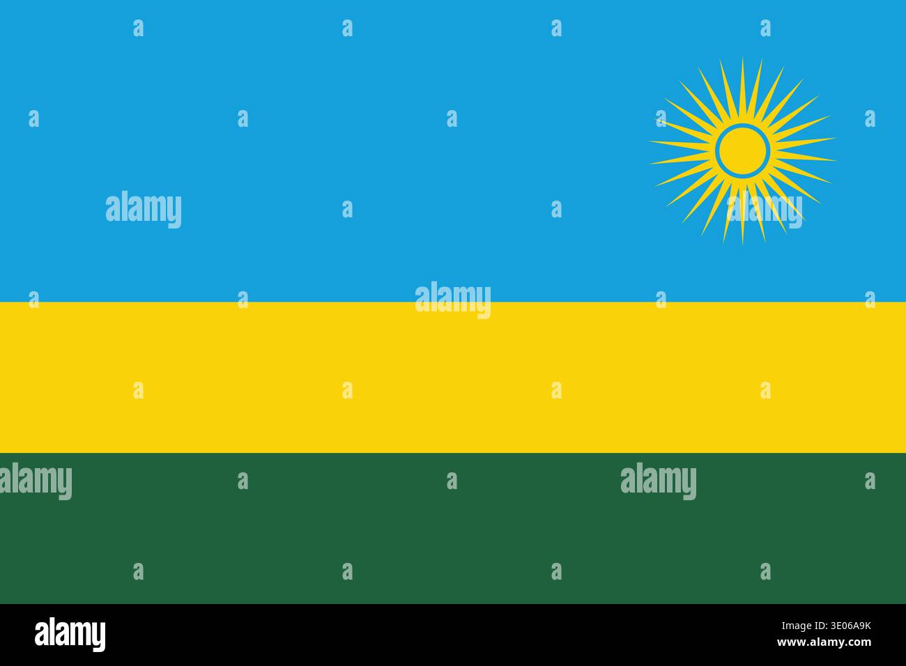 Flache Vektor-Illustration der ruandischen Nationalflagge. Geeignet für Videoprojekte und Präsentationen. Stock Vektor