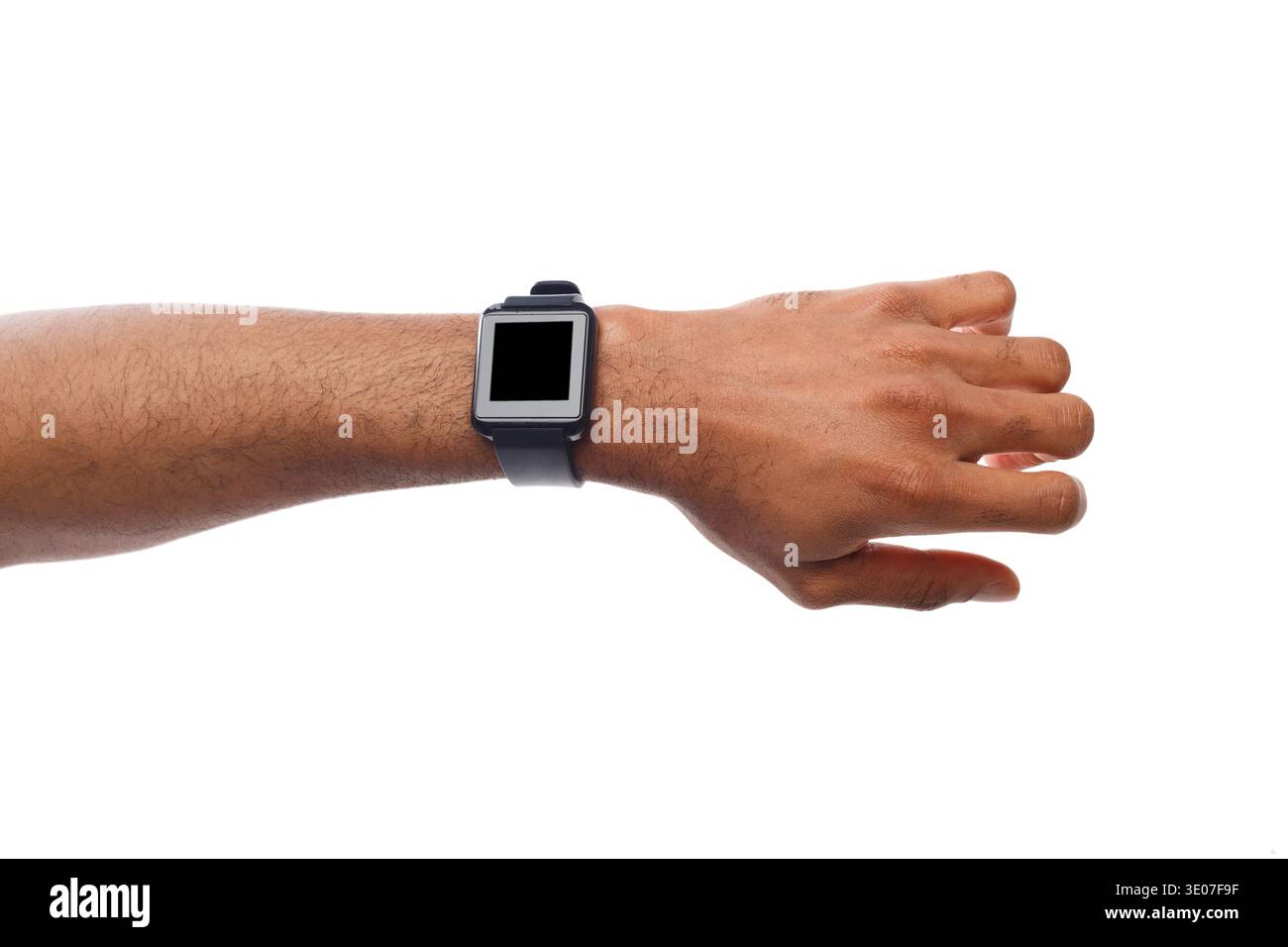 Modell der Hand, die eine intelligente Uhr trägt, Ausschnitt Stockfoto