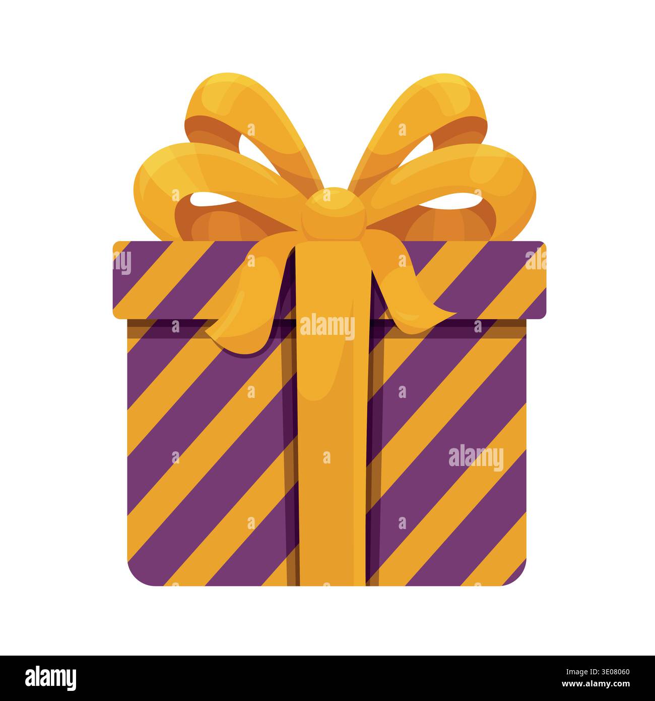 Lila und gelbe Geschenkbox mit Schleife Illustration. Festliches gewickeltes Geschenk isoliert auf weißem Hintergrund, flaches Vektor-Design für Geburtstag Stock Vektor