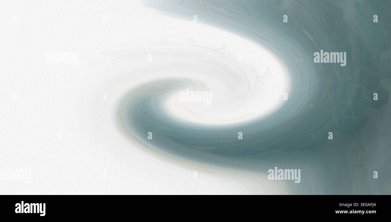 Eine wirbelnde Nebelwolke in Blau- und Weißtönen, die einen weichen und ätherischen Effekt auf einem sauberen weißen Hintergrund erzeugt Stockfoto