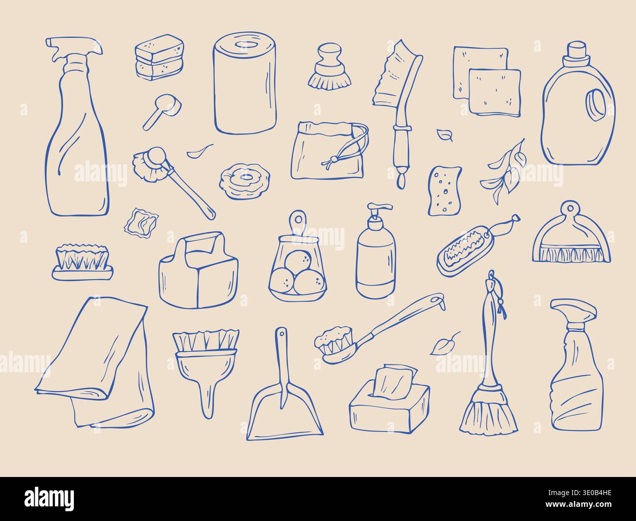 Handgezeichnetes Reinigungsmaterial Doodle Set Stock Vektor