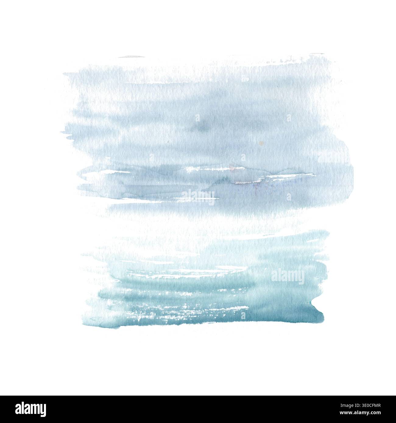 Blauer Wasserfarbenhintergrund mit weicher verlaufender Textur. Handgemalte abstrakte Wasseroberfläche Illustration isoliert auf weißem, künstlerischem Design Stockfoto