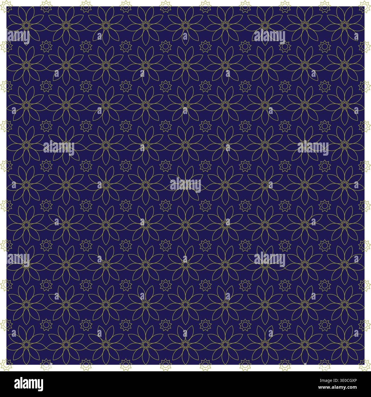 Nahtloses geometrisches Blumenmuster mit goldenen Linien auf tiefblauem Hintergrund, elegantes islamisch inspiriertes dekoratives Vektordesign Stock Vektor