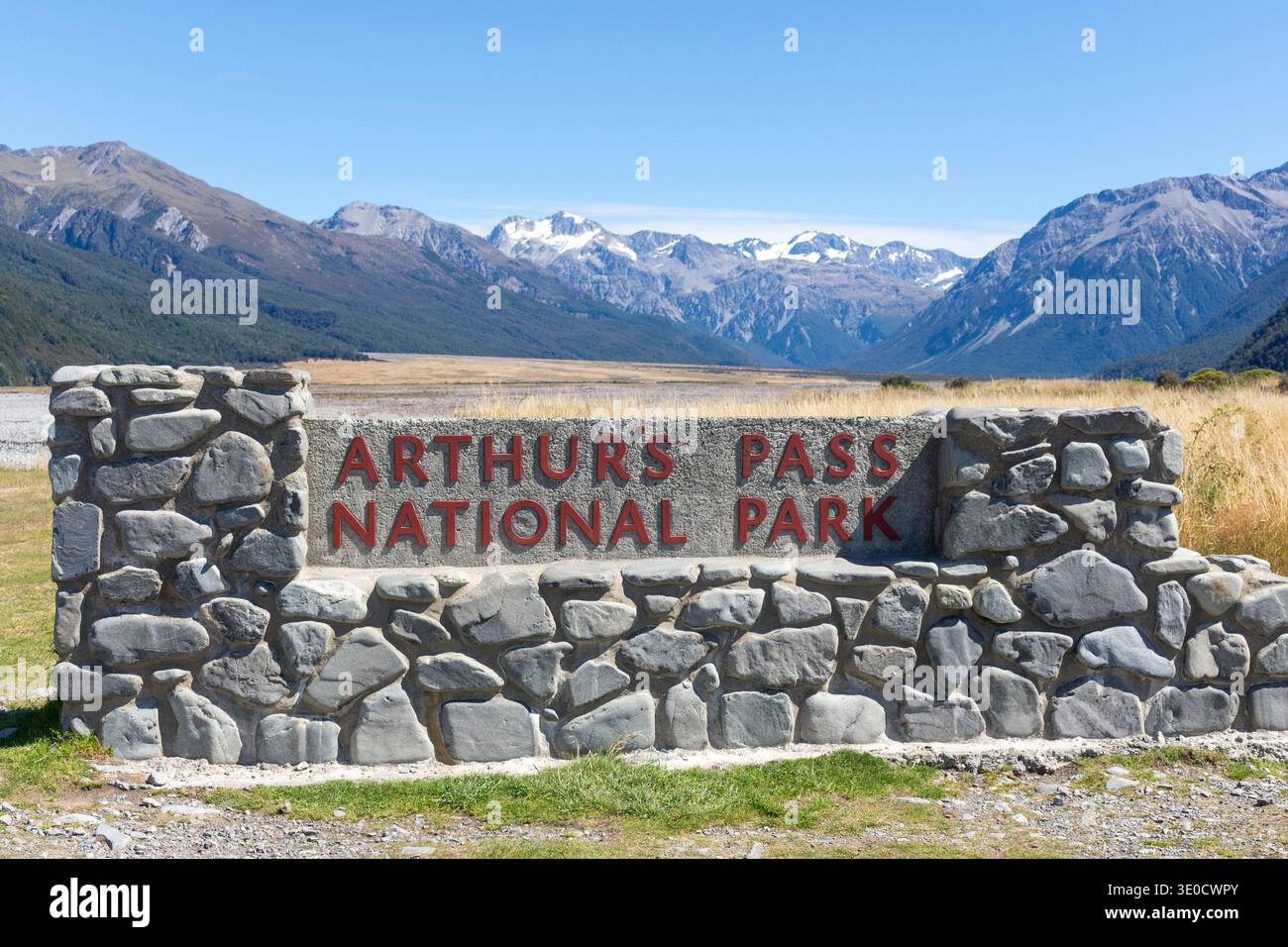 Aussichtstafel zum Arthur's Pass National Park, Arthur's Pass, Canterbury Region, Südinsel, Neuseeland Stockfoto