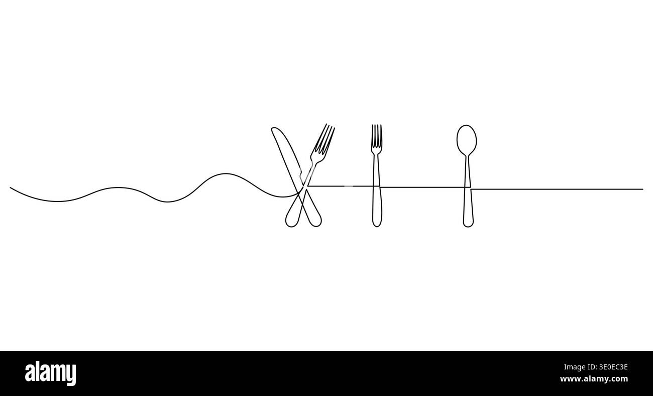 Minimalistisches Design mit Gabel und Messer für Kochkurs und kulinarisches Schulbranding Stock Vektor