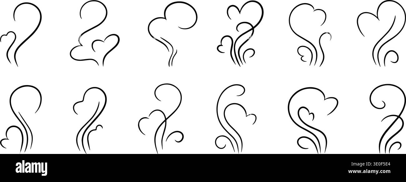 Weicher Dampf und Geruchslinien, die wie Kaffeedampf aufsteigen. Ideal für Café-Logos, Heißgetränk-Symbole und gemütliche Aromadesigns. Stock Vektor