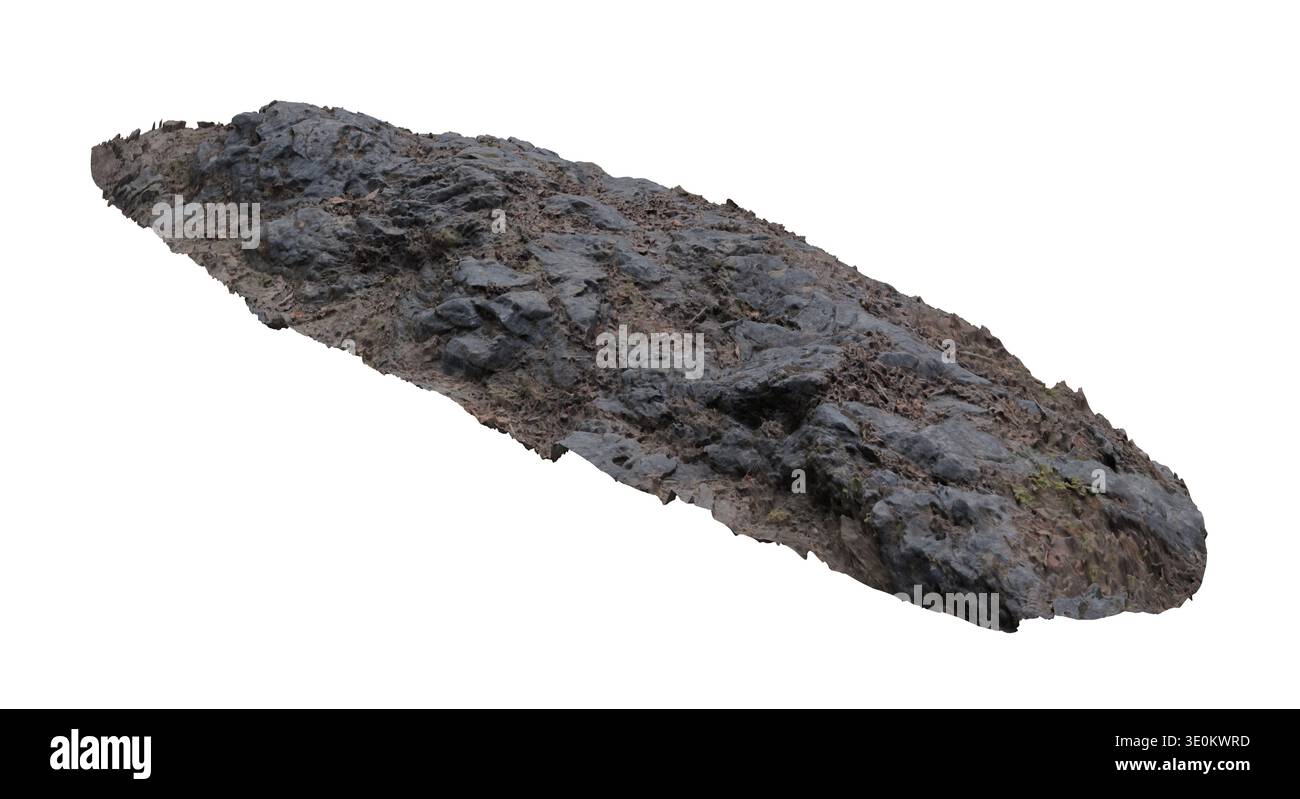 Isolierter Waldgrundabschnitt mit großen moosigen Felsen und Boden, 3D-Photogrammetrie-Scan, transparenter Hintergrund Stockfoto