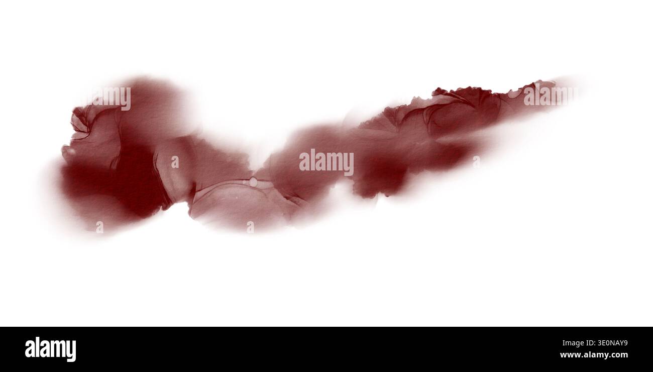 Abstrakter Fleck mit dynamischer leidenschaftlicher roter Farbe in flüssiger Acryltechnik, geblasen mit einem Haartrockner wie die Textur eines Steins. Als Symbol für Stockfoto