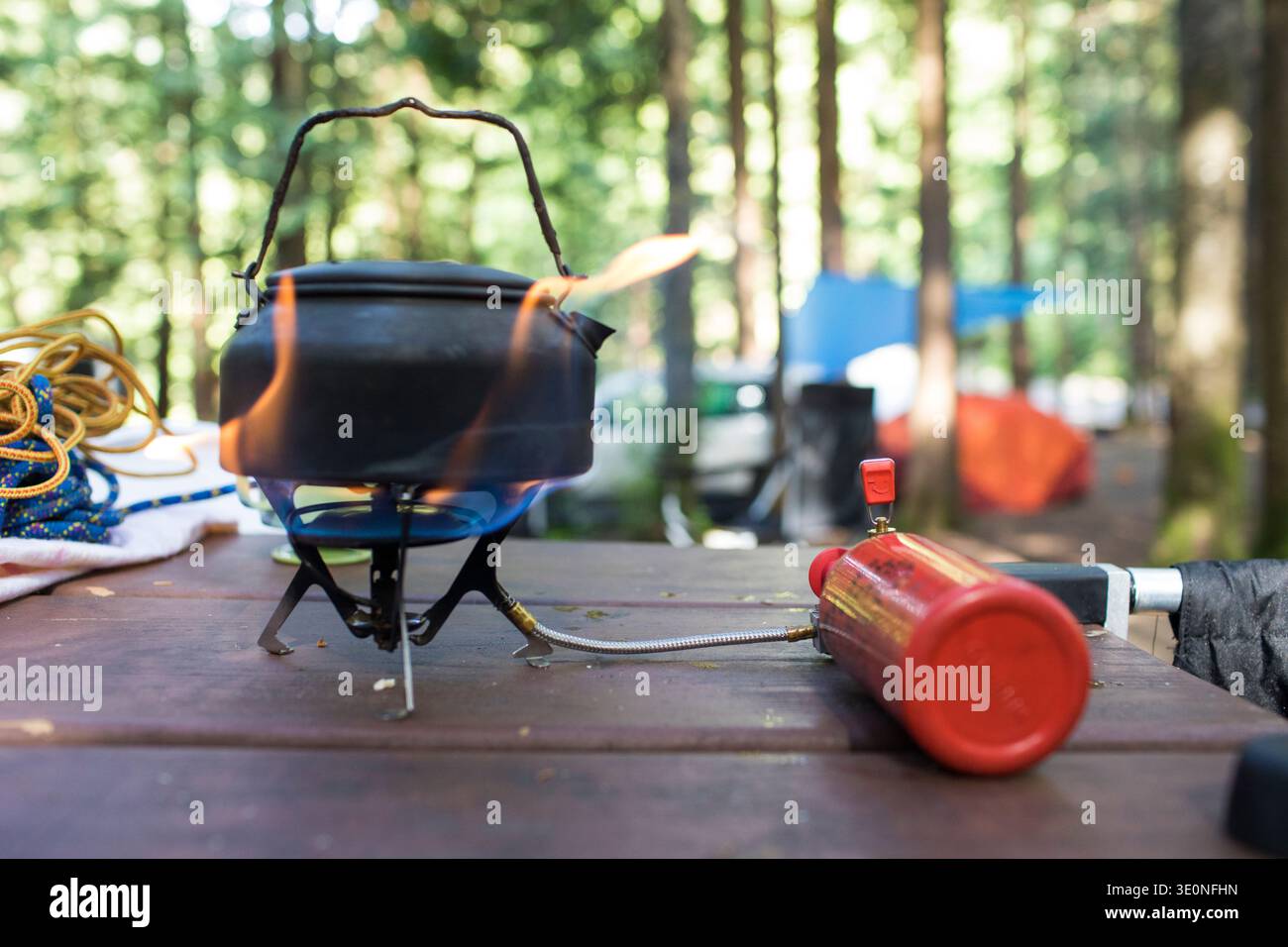 Nahaufnahme des Campingofens, Harrison, British Columbia, Kanada Stockfoto