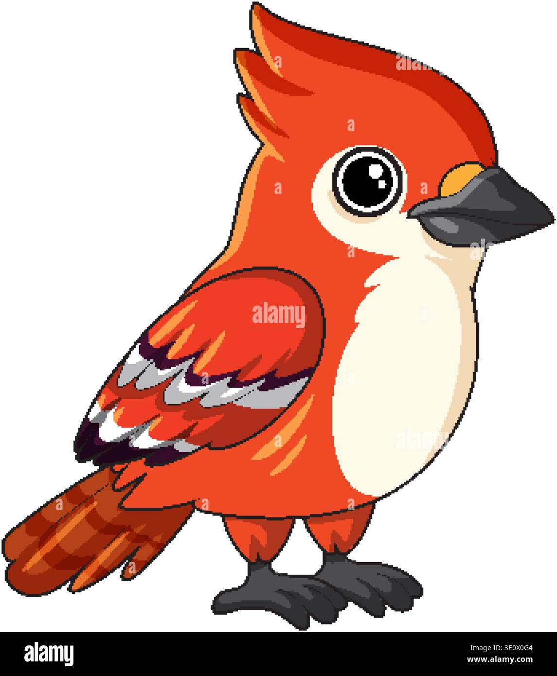 Eine leuchtende rote Kardinalvogel-Vektor-Illustration mit großen Augen und einem Haubenkopf Stock Vektor