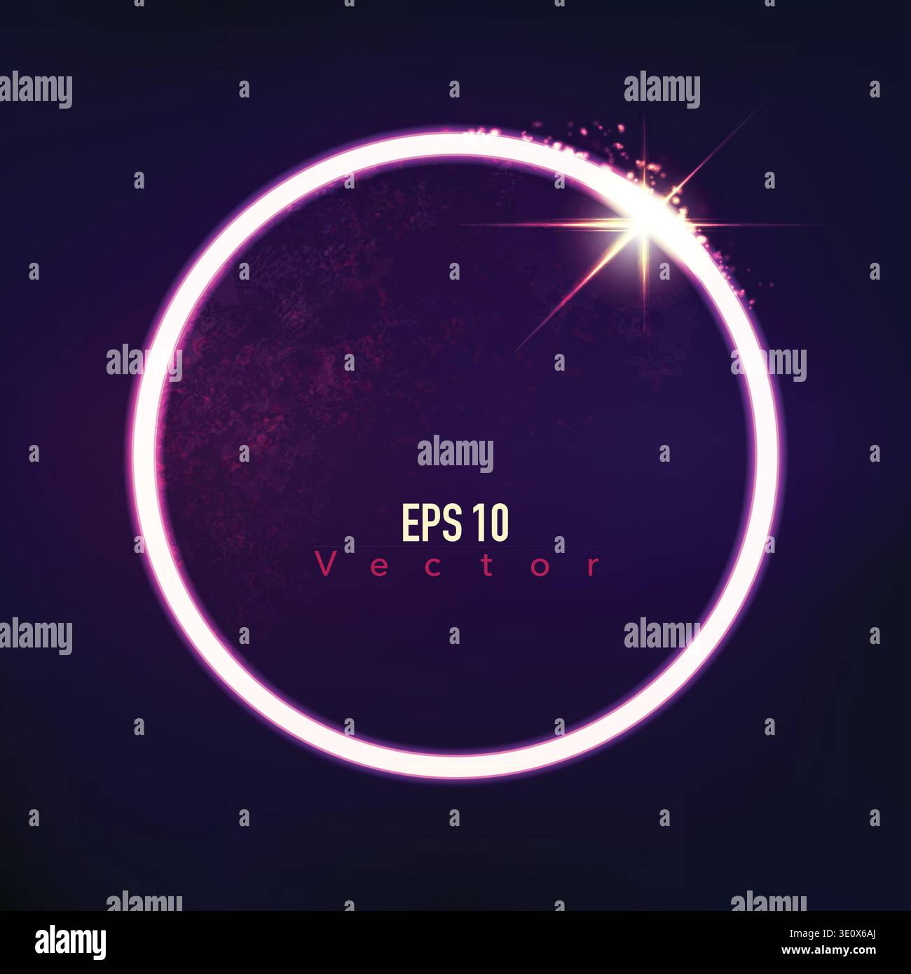 Naturbegriff im Universum, Sonnenfinsternis mit violettem Strahl und hellen Lichtstaub Stock Vektor