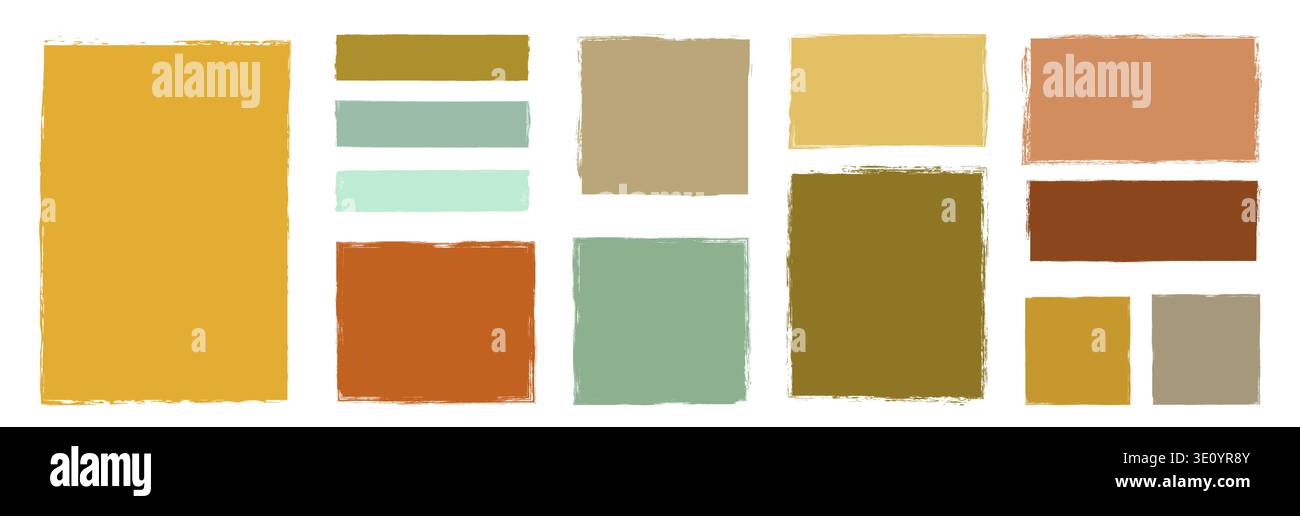 Vektor-Set mit Doodle rechteckige Formen in neutralen Herbstfarben, lustige Formen mit rauen Kanten in Erdbraun, Senf, Grün, Sepia und Ocker Farbe Stock Vektor