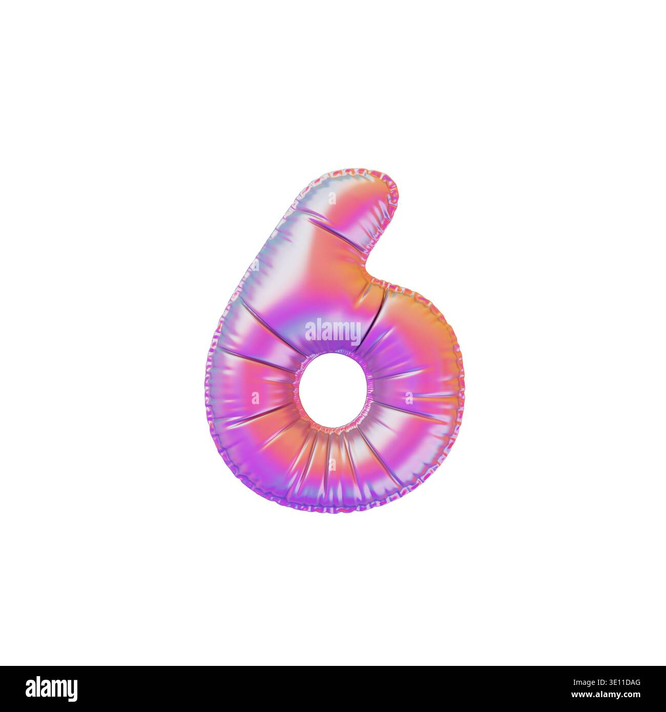 Holographischer Neon-Ballon Nummer 6. Irisierende Farbverlaufsfolie. Stockfoto