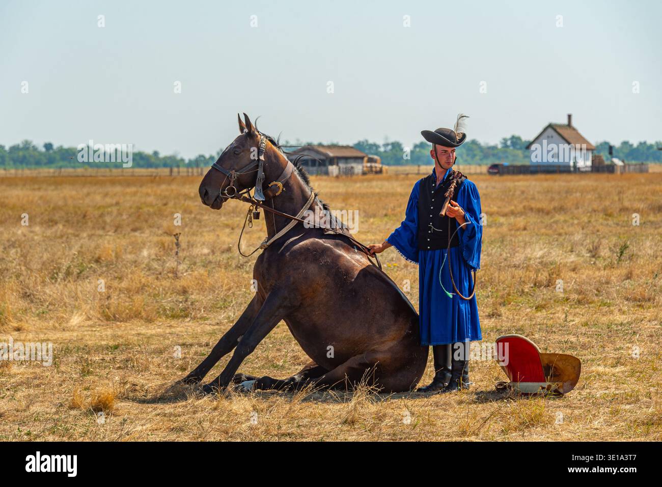 Hortobagy, Ungarn, 15. August 2025: Reitshow im Hortobagy-Nationalpark in Ungarn.BILD Stockfoto