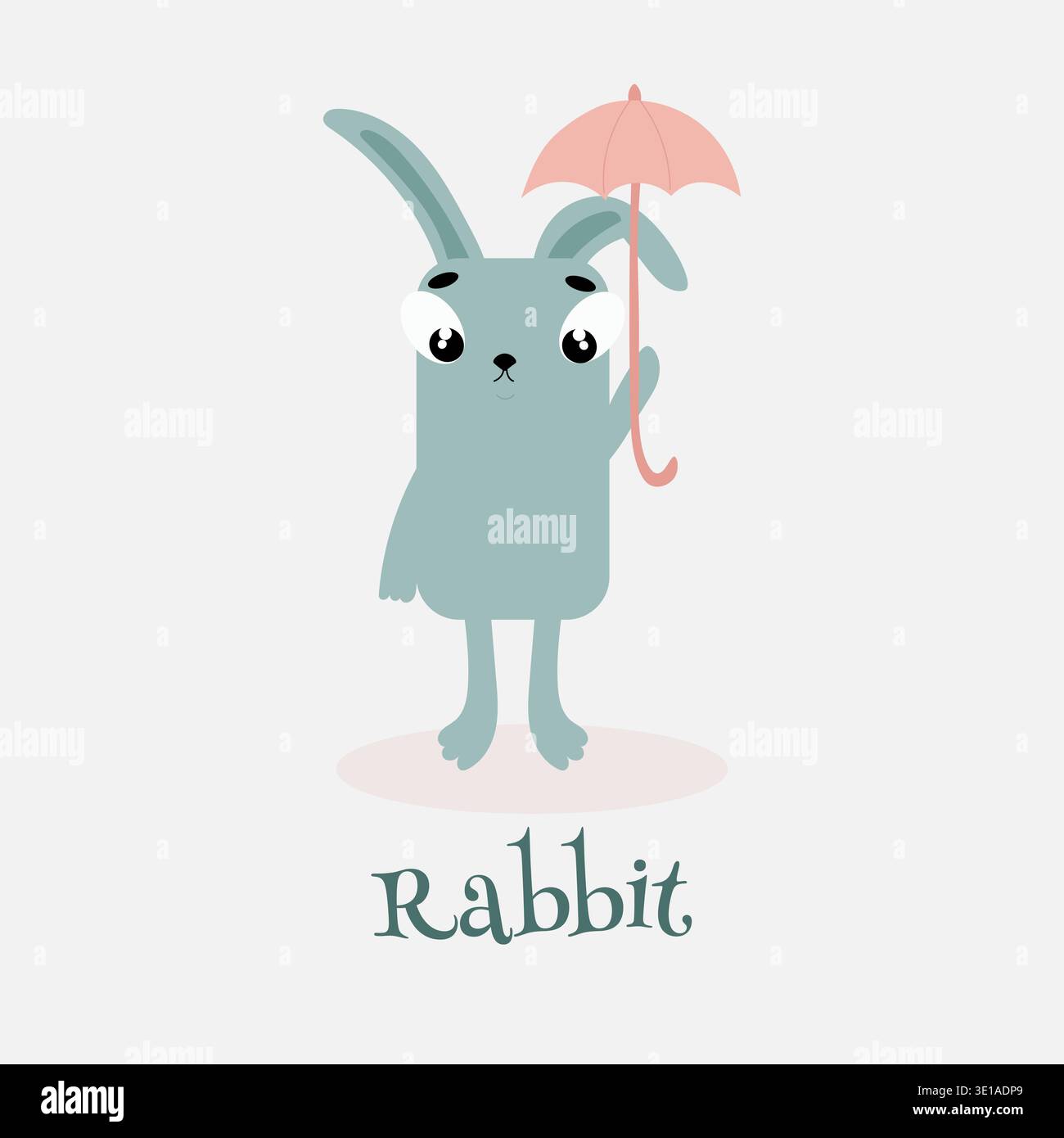 Vektorillustration des Alphabetbuchstaben R und Kaninchen. Kaninchen mit Regenschirm. Stock Vektor