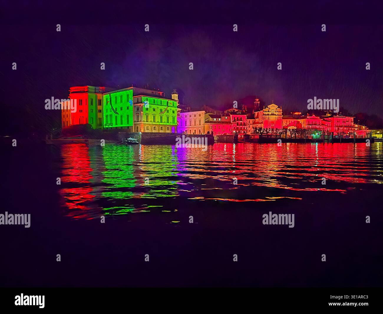 Nachtansicht auf Isola Bella am Lago Maggiore, Italien.BILD Stockfoto