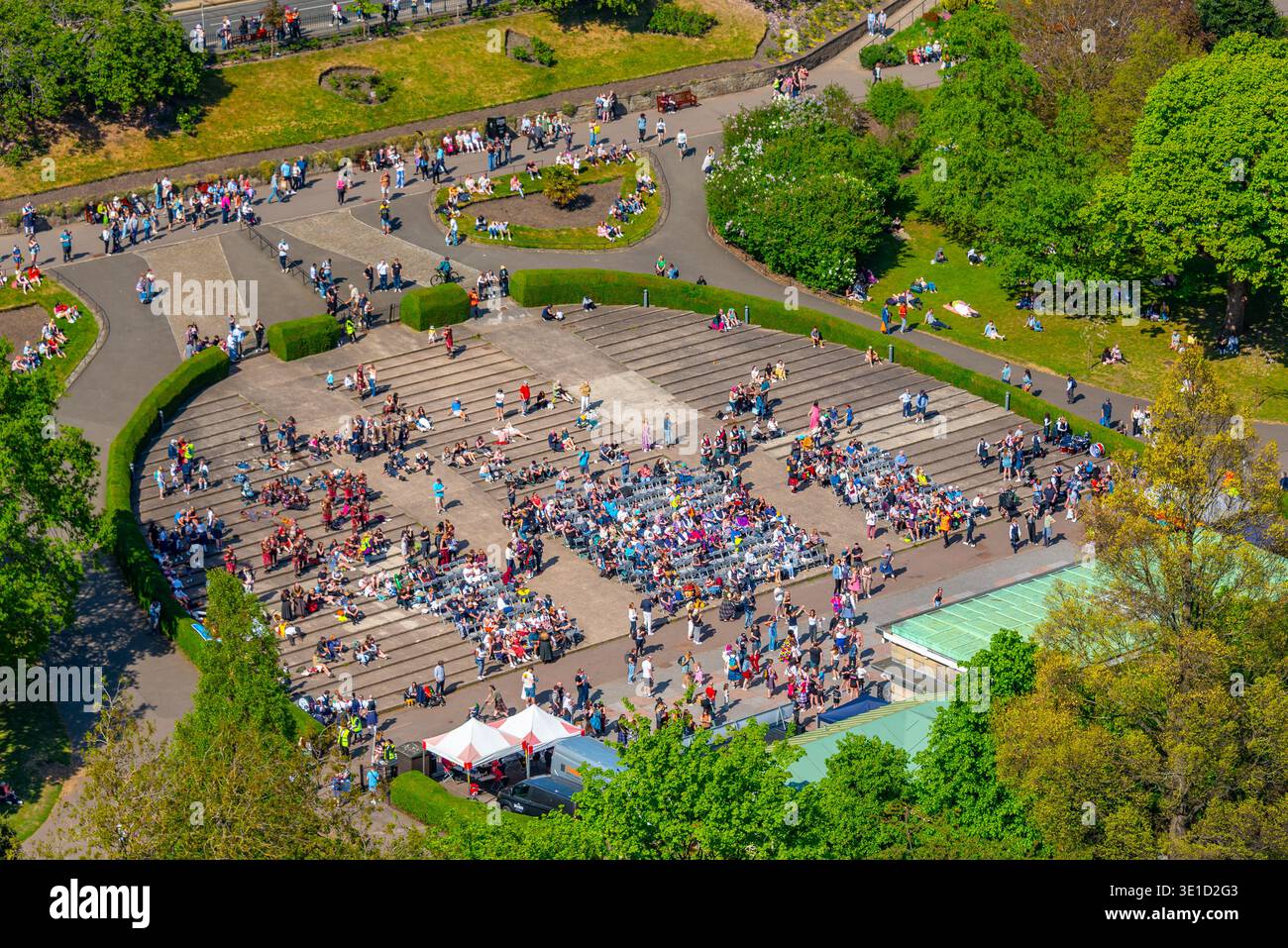 Luftaufnahme von Ross Bandstand in Edinburgh, Schottland. BILD Stockfoto