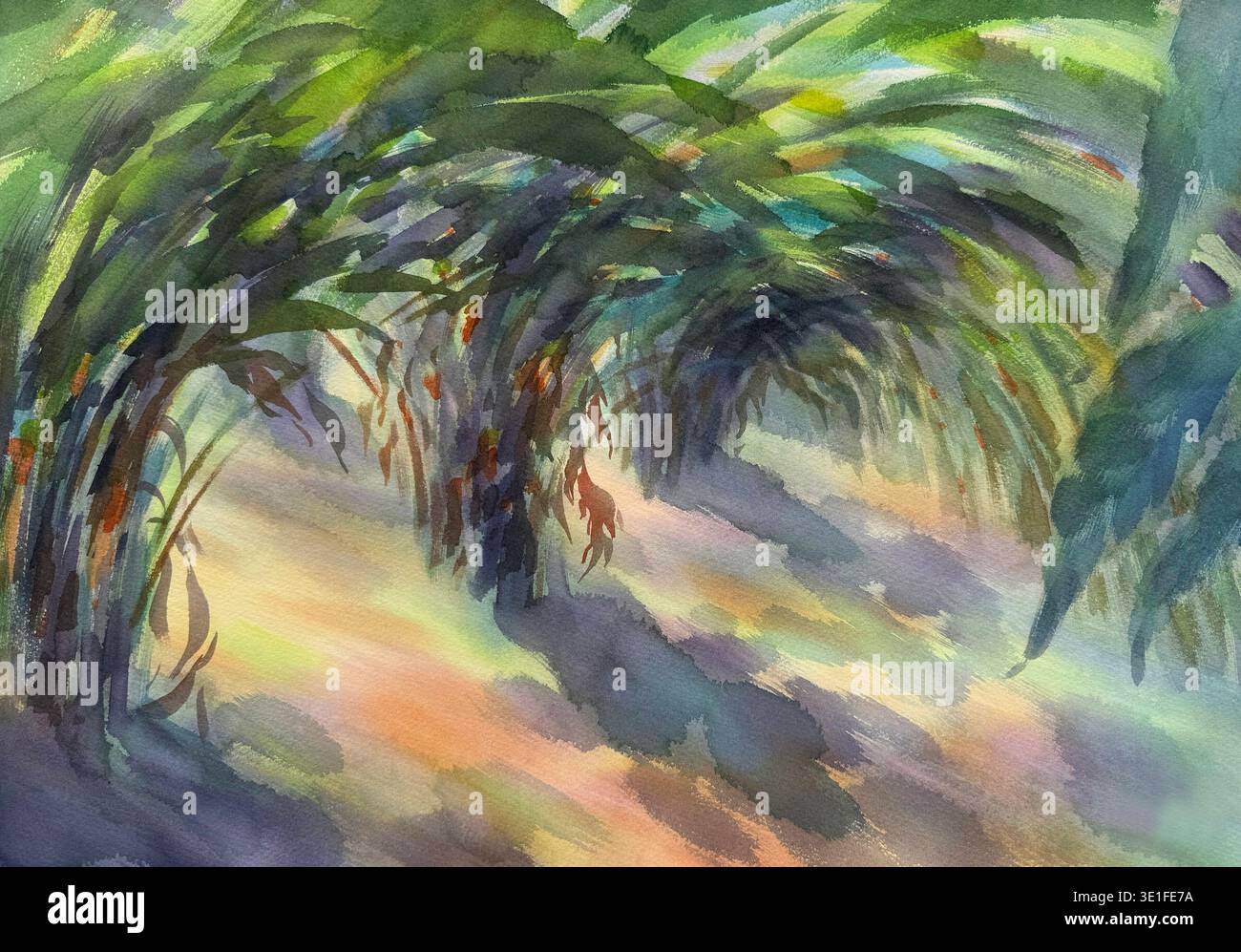 Kardamomgarten in Kerala abstrakter Aquarellhintergrund Stockfoto