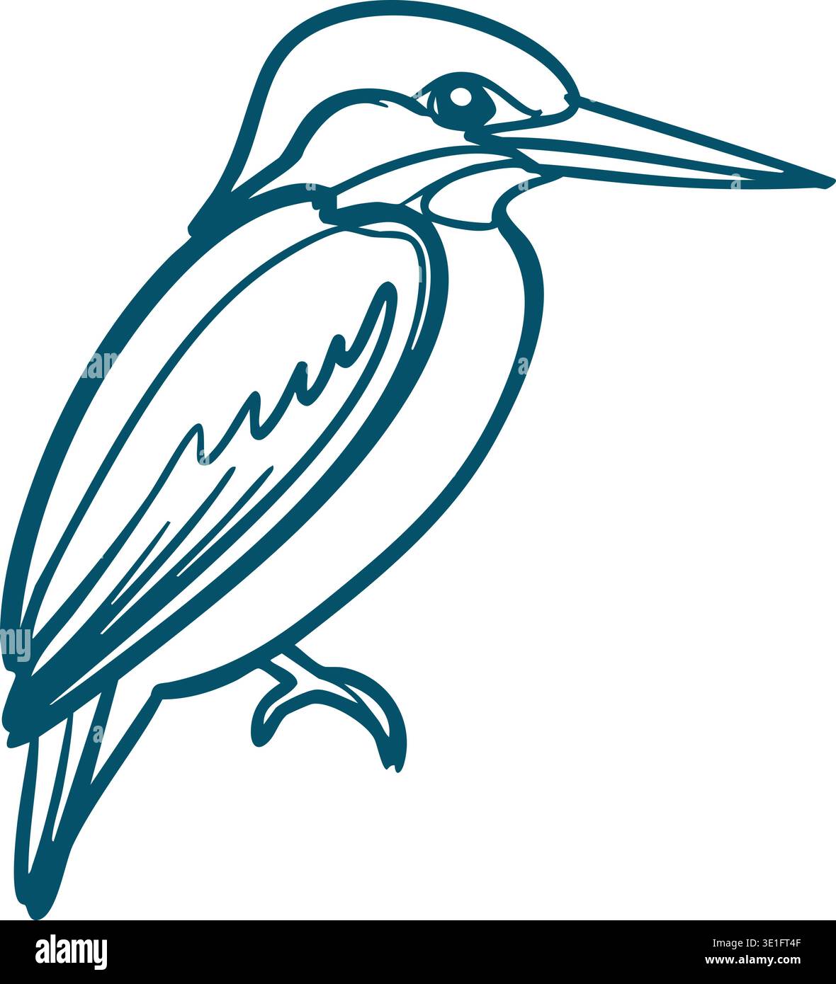 Detaillierte Strichdarstellung eines langen Schnabelvogels, der in Seitenansicht mit gefalteten Flügeln und spitzem Schirm steht. Stock Vektor