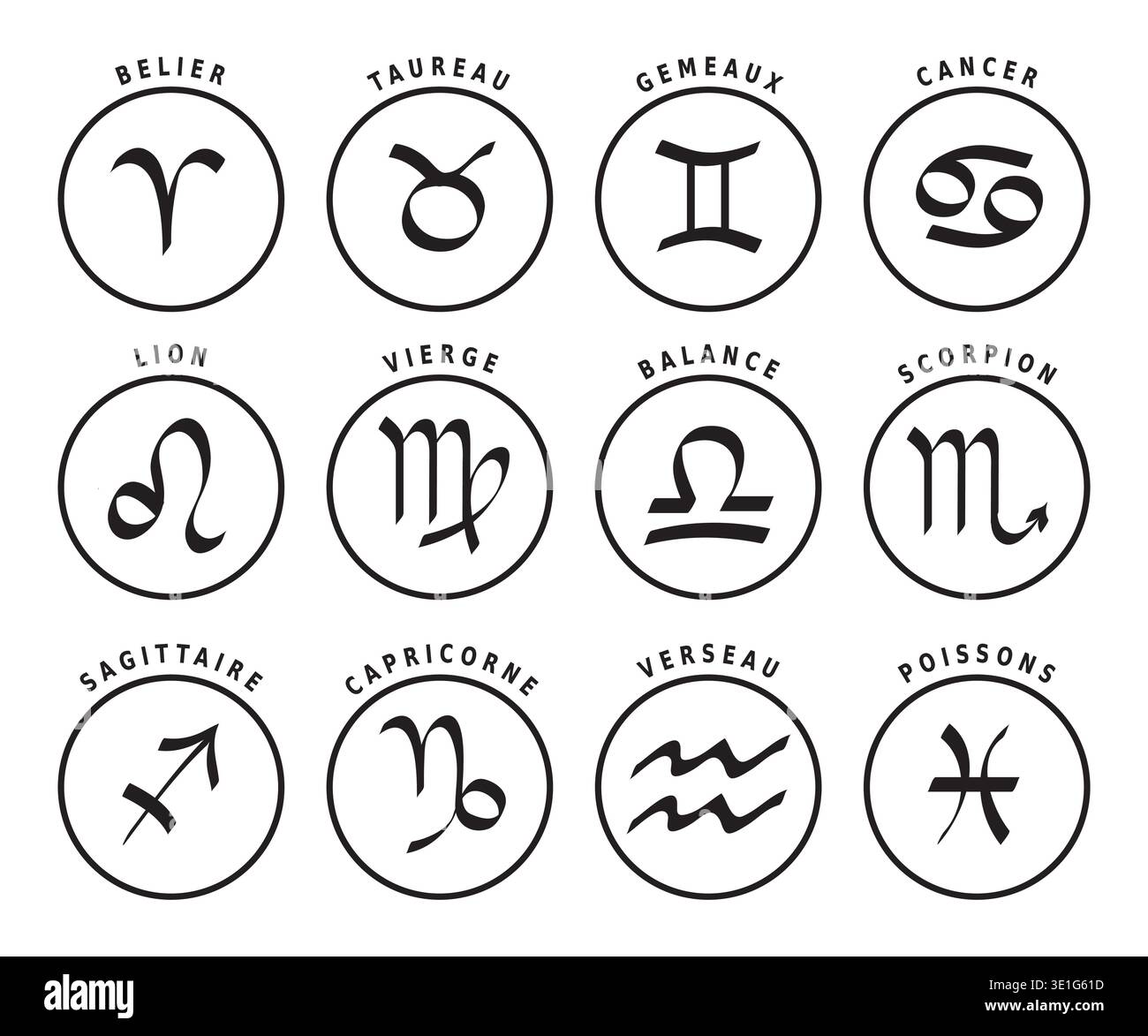 Zodiac 12 Zeichen Symbole in Schwarz-weiß - Vektor-Design Stock Vektor