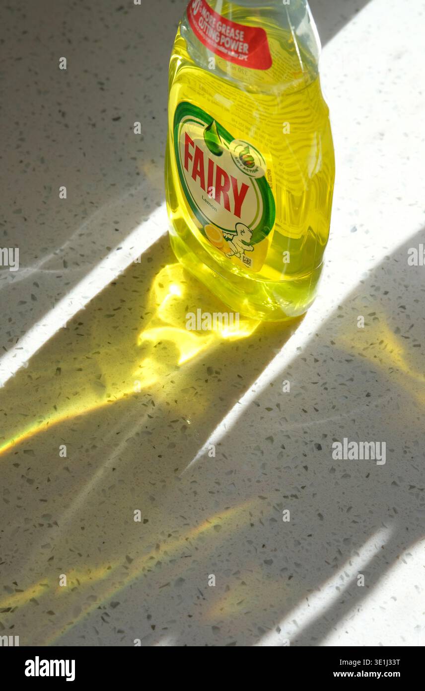 Feen-Waschmittel auf Küchenarbeitsplatte Stockfoto